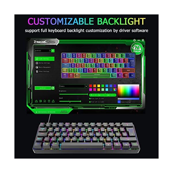 UK Layout 60% mechanische Gaming-Tastatur, Mini-62 Tasten, USB C, RGB Hintergrundbeleuchtungseffekte Rainbow LED-Licht… – Bild 7