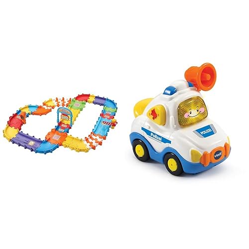 Vtech 80-524404 TUT TUT Baby Flitzer, Mehrfarbig & TUT TUT Baby Flitzer - Polizei – Spielzeugauto mit Musik, aufleuchtender Taste, spannenden Sätzen und Geräuschen – Für Kinder von 1-5 Jahren - Bundle mit Baby Flitzer - Polizei