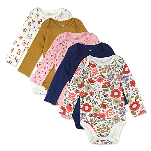 Image of HonestBaby Baby Girls' 5-pack Long Sleeve Bodysuits One-piece 100% Organic Cotton for Infant Baby Girls', Unisex