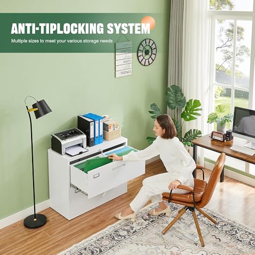 Letaya 2 Drawer Metal Filing Organization Office Cabinets with Lock,Lateral File Cabinets for Home Office Hanging Files Letter/Legal/F4/A4 Size (2 Drawer-White) - Image 5