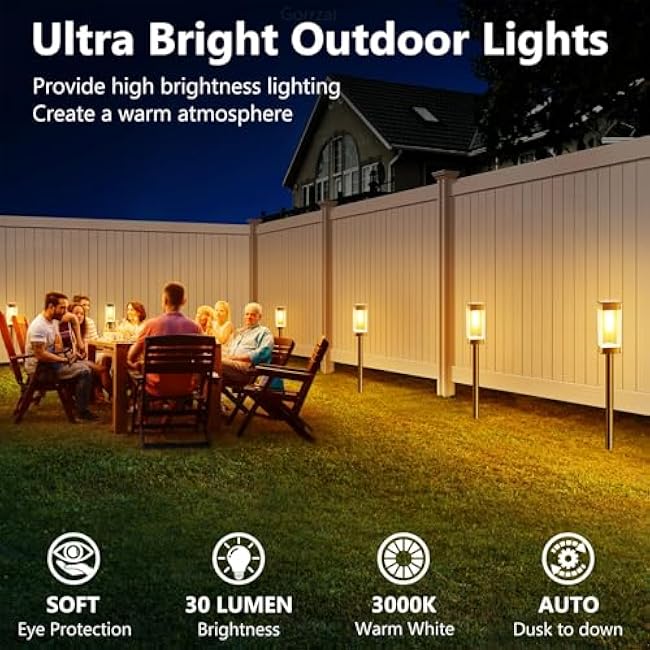 Bright Solar Pathway Lights Outdoor 8 Pack Solar Lights Outdoor LED Waterproof with 3000K Tungsten Filament Bulb Landscape Lighting for Yard, Driveway, Garden, Walkway, Lawn, Path