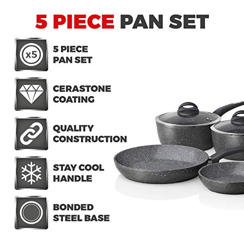 Tower Cerastone T81276 Forged 5 Piece Pan Set with Non-Stick Coating and Soft Touch Handles, 18/20/22 cm Saucepans and 20/28 cm Frying Pans, Graphite 2 Gallery Image