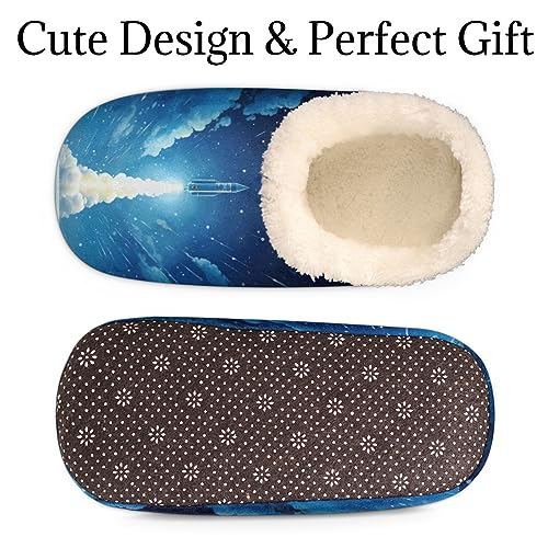Space Rocket Slippers for Women Men, Galaxy Planet House Slippers Socks Warm Fuzzy Memory Foam Indoor Slippers Lightweight Cozy Anti-Skid Closed Back Home Shoes, Medium3