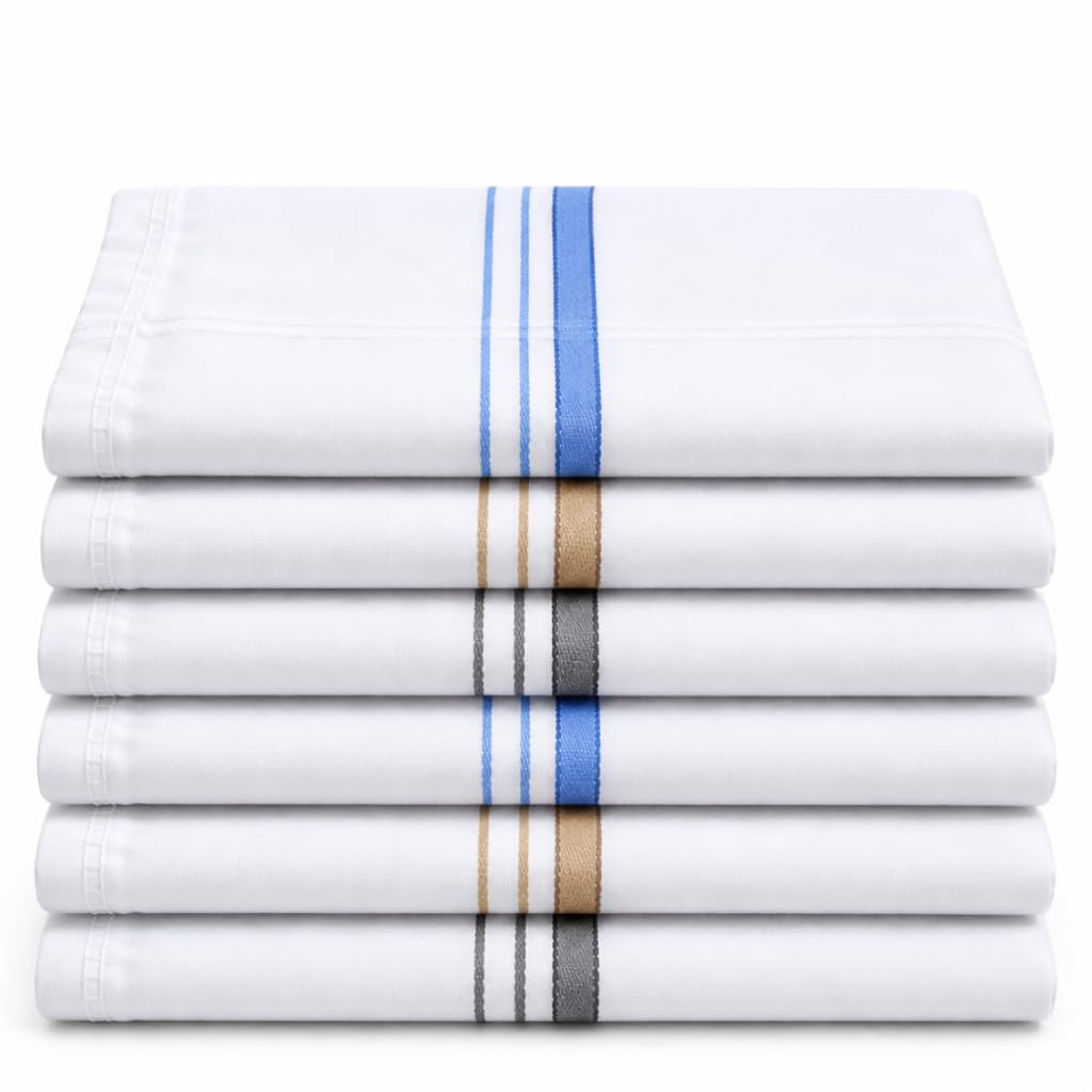 AKSHINE Striped Cotton Handkerchiefs for Men Pack of 6, Premium Soft Hanky, Highly Absorbent, Gentle on Skin, Reusable Daily Use Pocket Handkerchief-image-38