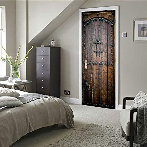 3D Door Stickers Murals Peel And Stick - Wooden Door - Door Wallpaper Self-Adhesive Door Decals Removable Pvc Waterproof Door Poster For Bedroom Living Room Door Wall Decoration 30.3" X 78.7" #TOP1