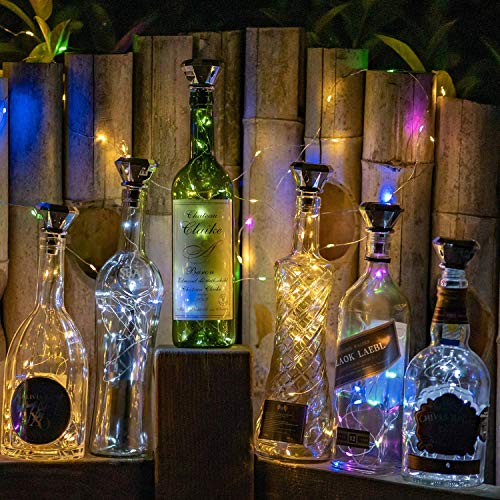 Image of MEI YI Solar Wine Bottle Lights with Cork 6 Pack 20 LEDs Fairy Lights String Silver Wire Light,for Party,Christmas,Wedding Center or Table Decorations (Warm White)