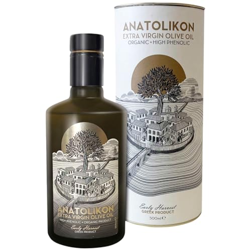 Anatolikon Aceite de Oliva Virgen Extra de Cosecha Temprana Certificado Ecológico - 500 ml | Alto Contenido Natural de Polifenoles | Aceite de Oliva Gourmet Griego Premium (500 ml)