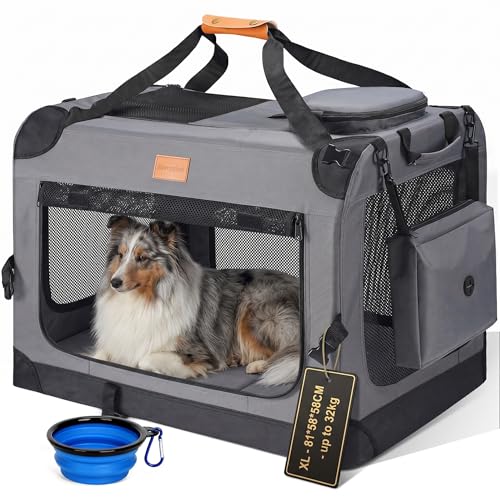Morpilot Grand Sac de Transport pour Chien et Chat – Cage de Voyage Pliable à côtés Souples pour Chien de 32 kg Maximum avec gamelle Pliable, bandoulière et Poches...