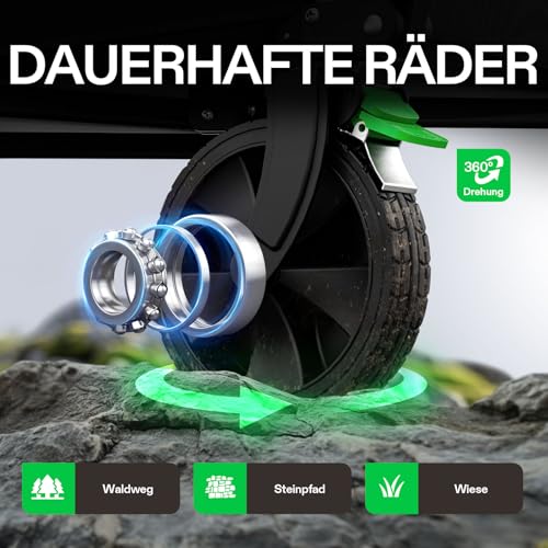 VIVOSUN 200L XXL Bollerwagen Faltbar mit Bremsen, 136kg Tragkraft, Klappbarer Handwagen mit 360°drehbare Räder für alle Gelände, Gartenwagen für Camping, Garten, Sport, Picknick, Einkaufen, Schwarz – Bild 6