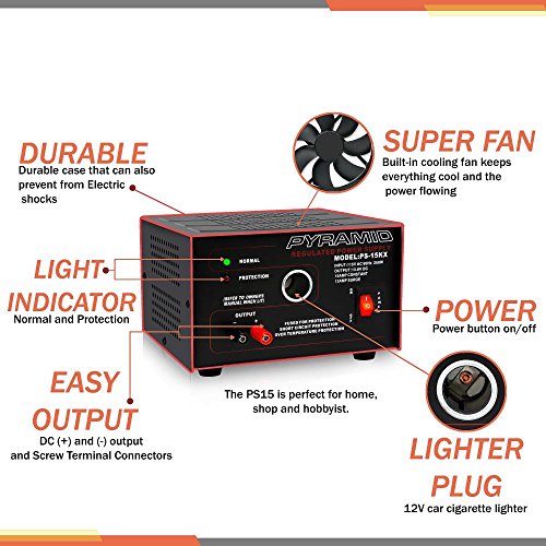PS15KX Pyramid 10 Amp 12 Volt Power Supply with Cigarette Lighter Socket - Image 3