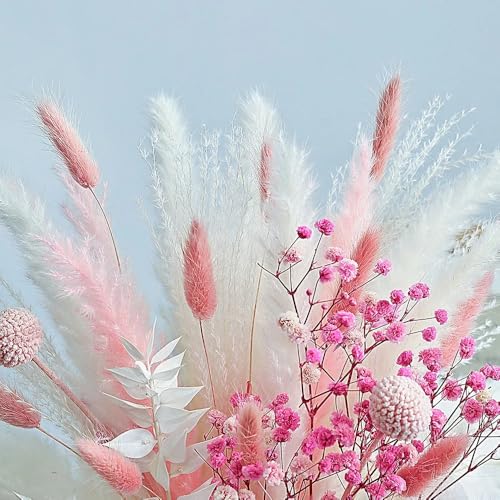 Bouquet de flores secas rosa 17 pulgadas DIY miniatura 3