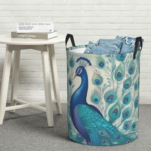 Grand panier à linge pliable paon autonome pour optimiser les petits espaces
