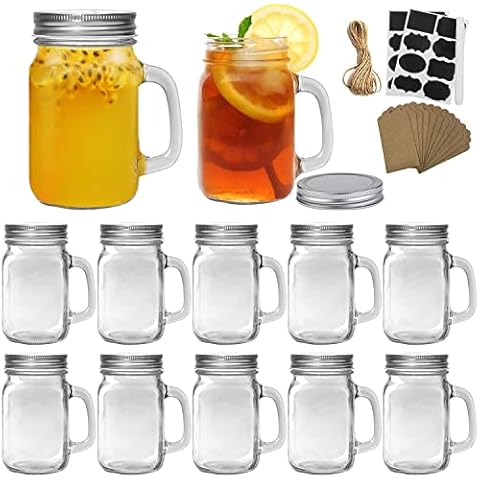 16 oz Mason Jars with Handle and Chalkboard Labels, Set of 12 Cover