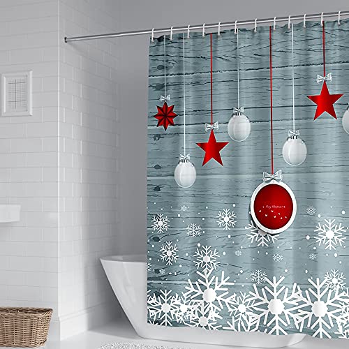 Flocon de neige blanc rouge sur rideau de douche de Noël en polyester - 2