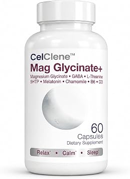 Magnesium Glycinate+ Supports Stress Relief, Sleep, Heart Health, Nerve Health, Muscle Health, and Metabolism with Magnesium Glycinate, GABA, L-Theanine, 5-HTP, Melatonin, Vitamin B6, and Vitamin D3
