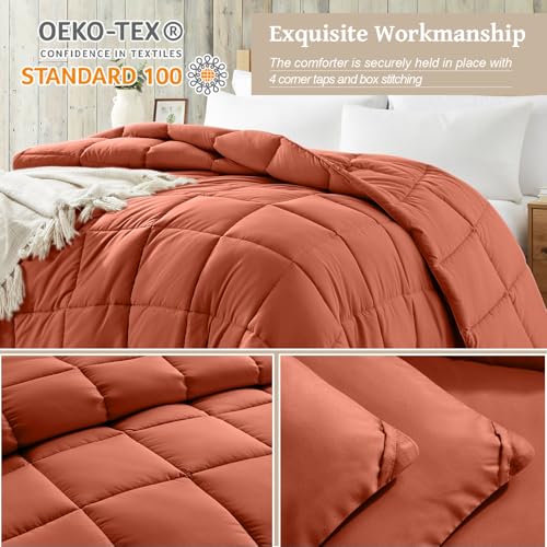 Image of Homelike Moment Comforter King Size - Orange Duvet Insert Down Alternative Bed King Comforter, Lightweight Bedding Comforters Quilted Soft All Season Solid Burnt Orange