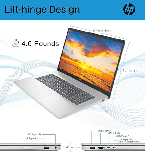 Image of hp 2024 Newest 17 Inch Business Laptop, 17.3 inch FHD IPS Screen, 12th Gen Intel i3 1215U Processor, 64GB RAM, 2TB SSD, Intel UHD Graphics, Webcam, Anti-glare, HD Camera, Wi-Fi, Windows 11 Pro