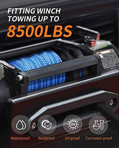 Kolvoii Synthetic Winch Rope, Winch Cable Kit 1/4" X 50Ft 8500Lbs With Heavy Duty Steel Hook, Protector Sleeve And Rubber Stopper For Towing Atv Utv Suv Truck Etc(Blue Rope, Orange Hook) #TOP1