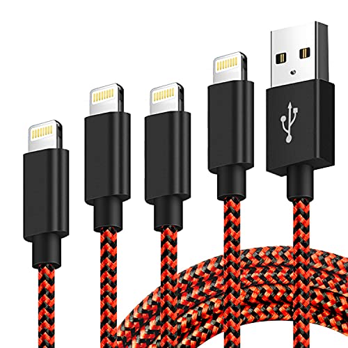 Free Shipping Over $50 MFi Certified iPhone Charger, 4 Pack[3/6/6/10FT] Lightning Cable Nylon Braided Fast Charging Cable USB Cord Compatible with iPhone X/Max/12/11/8/7/6/6S/5/5S/SE/Plus/iPad - Black Red