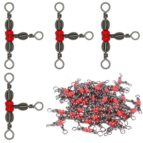 SquEqu 50 Pack Fishing Three Way Swivels Cross Line Barrel 3 Way Swivel Crossline Connector Tackle Trolling T-Turn Connection for Fishing Tackle Catfish Rig Surf Saltwater Freshwater Spider Rigging