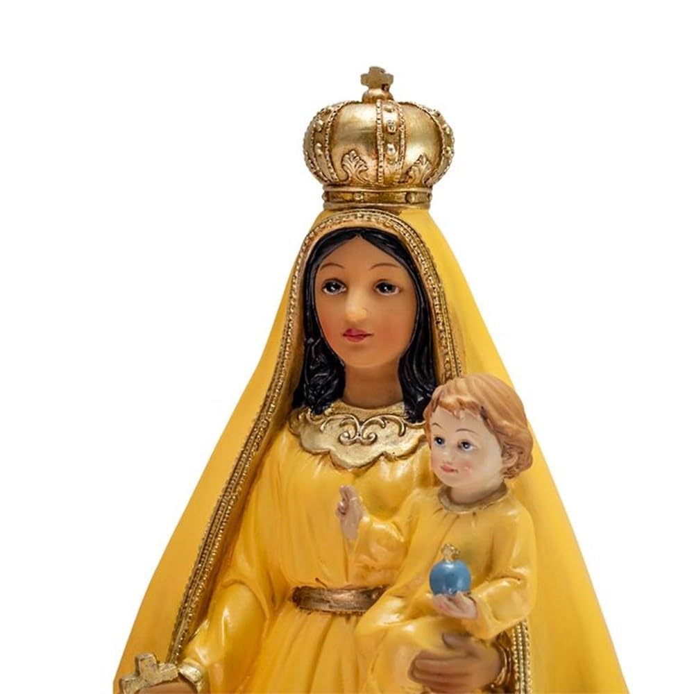 Virgen Caridad del Cobre Figura 40 cm. Escultura patrona de Cuba Manto Amarillo Resina