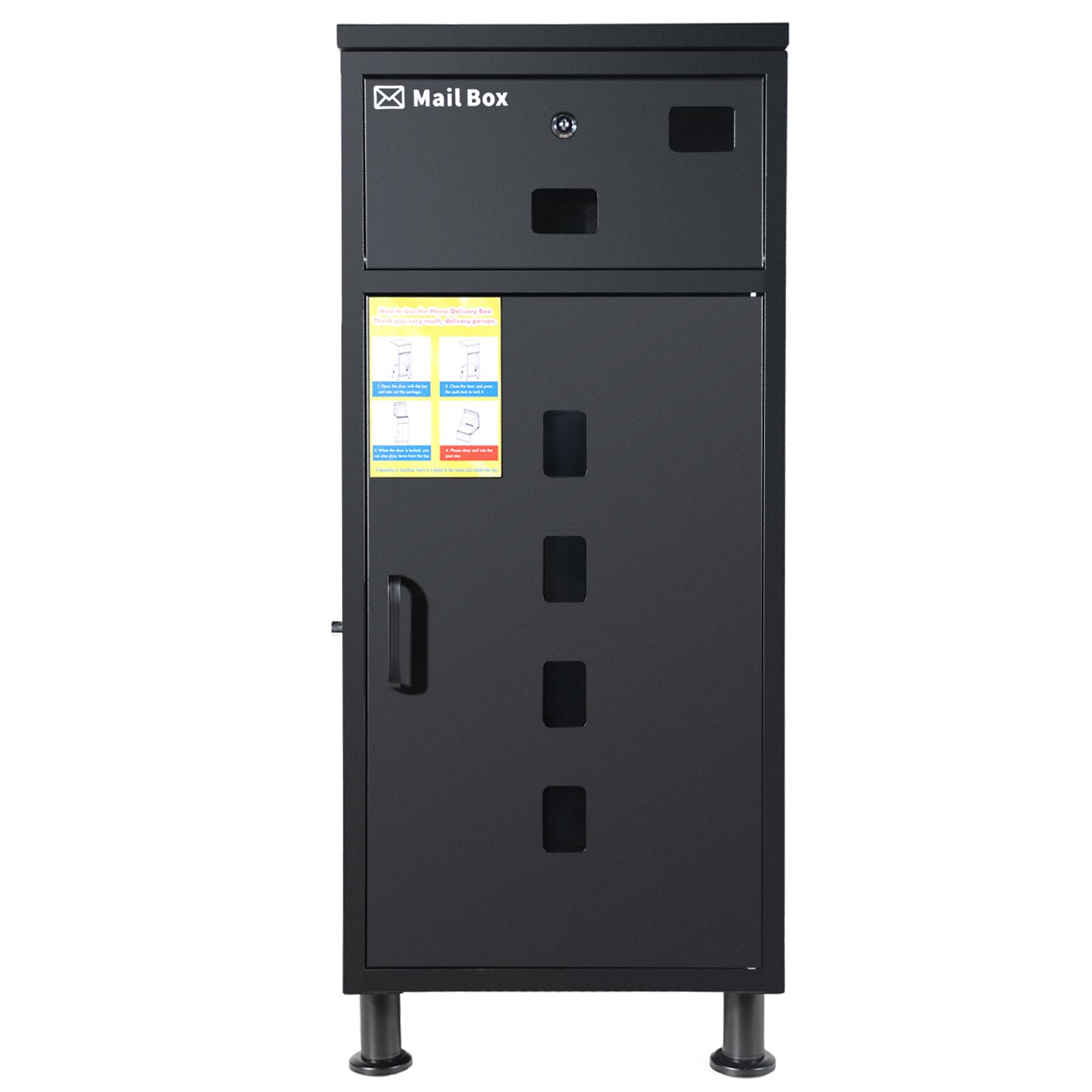 buzon+para+paquetes80x40x40cmPuede ser Bloqueado, Montaje en Pedestal, Estanco, Antirrobo，Buzón de Paquetes Exterior con Tapa Grande y Bandeja para correoNegro de carbón.
