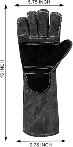 Miniatura 11 de Guantes de cuero para soldadura/barbacoa, 16 pulgadas, 932℉, guantes de soldadura resistentes al calor/fuego, guantes para horno, parrilla