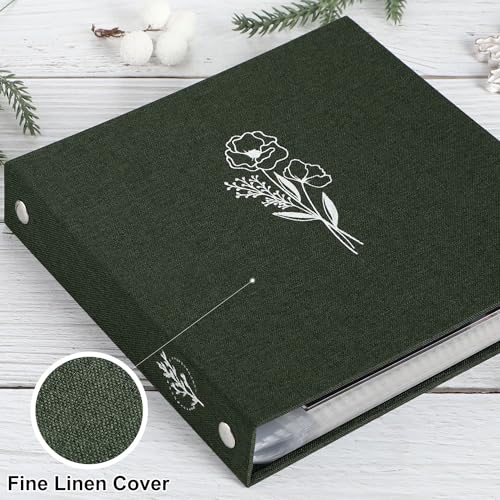 Lanpn 8x8 inch Scrapbook Photo Album, Linen Cover Archival Acid Free Top Load 3 Ring Folder Binder Photo Book 8 x 8 with 30 Plastic Sleeves 60 Pages (Green) - Thumbnail 3