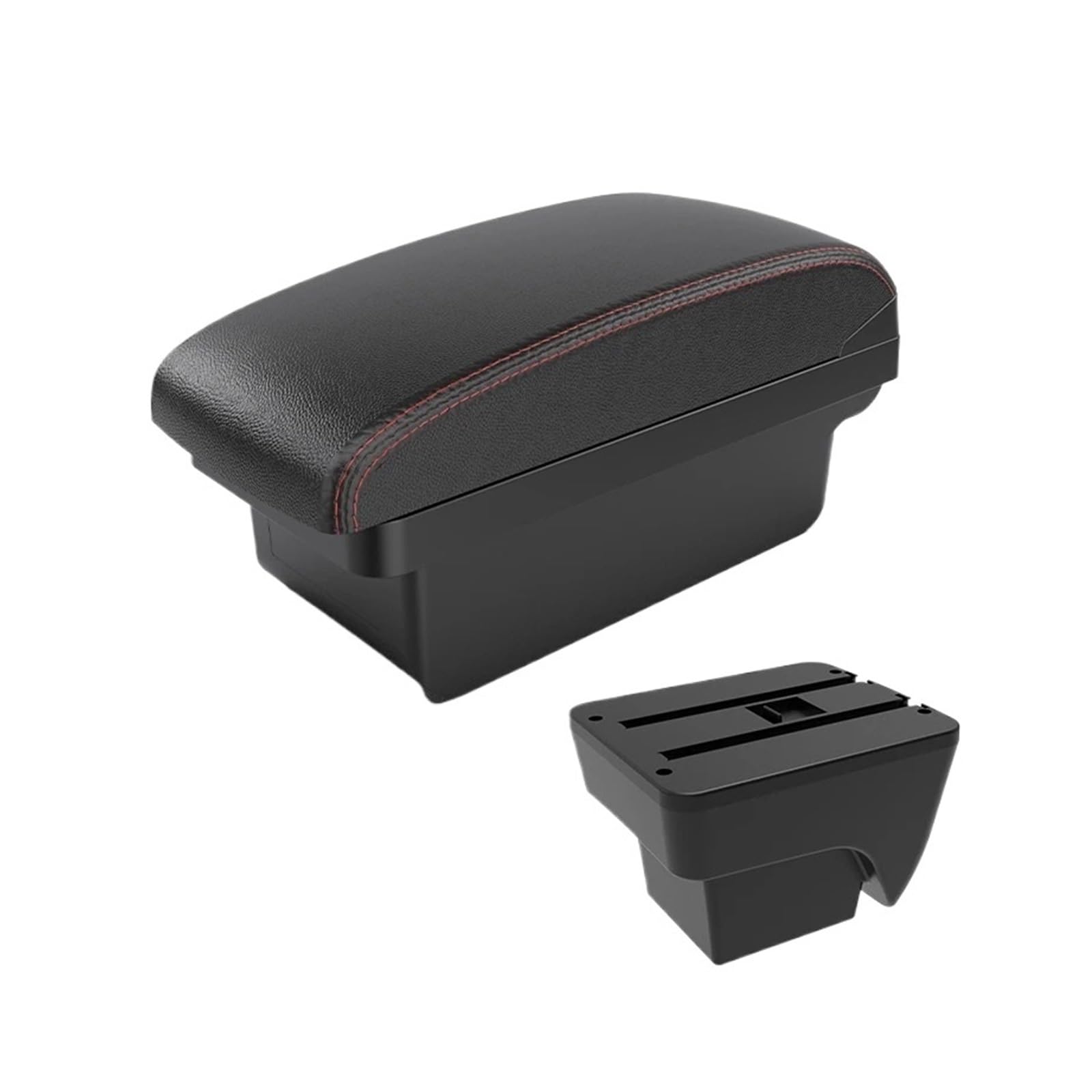 UMDJJU For SEAT For IBIZA Car Armrest Modification: Multi-functional Double-layer Storage Box With USB Charging Port Car Centre Console Armrest Box(A1 Black red NO USB)