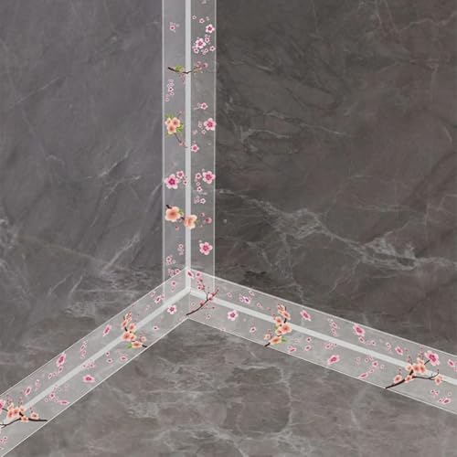Image of Clear Caulk Tape Self Adhesive Sealant Strip 4.2 cm x 3m PVC Waterproof Sealing Tape Decorative Peach Blossom Caulk Sealant Tape for Kitchen Sink Wall Corner Bathtub Edge Protector