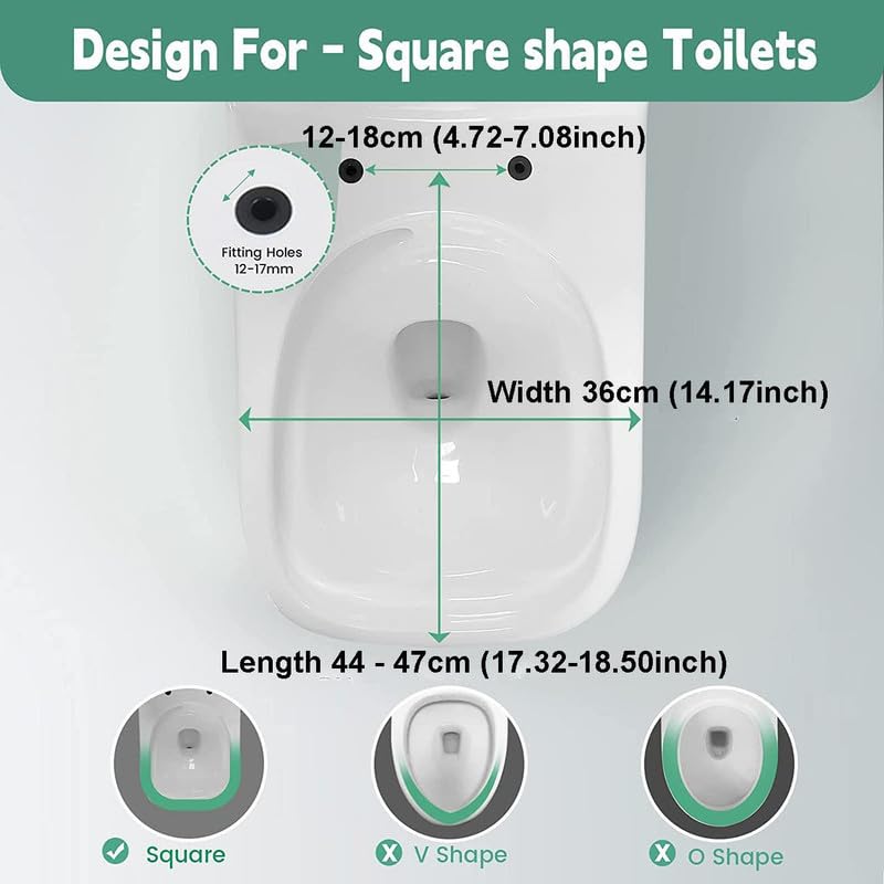 Lunette de toilette carrée avec fermeture douce et libération rapide pour un nettoyage facile, Abattant WC universel pour cuvettes de toilette carrée, 36 * 45cm