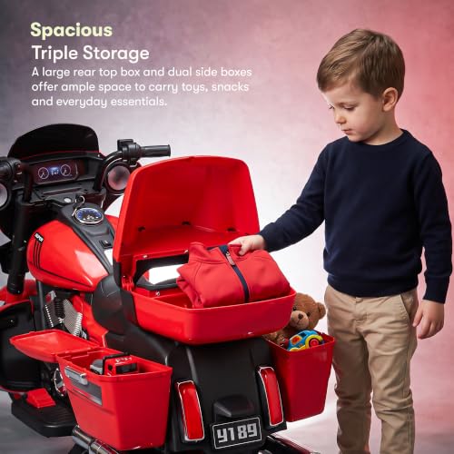 Image of Baybee Adreno Baby Electric Bike for Kids with Hand Accelerator | Big Battery Baby Bikes with Realistic Meter, RGB Lights & Music | Rideon Battery Operated Bike for Kids to Drive 1 to 8 Years (Red)