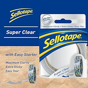 Sellotape Super Clear Tape, Practical Sticky Adhesive Tape for Maximum Clarity, Strong Tape for gift wrapping – Single…