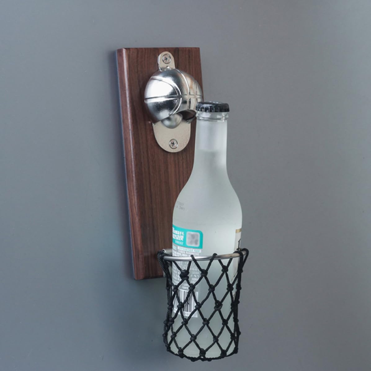 Garneck Abridor de Cerveja Magnético Acero Inoxidable y Madera, Color Café Abrebotellas de Baloncesto Fácil de Usar para Refrigerador para Botella de Cerveza y Botella Hogar y Camping