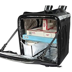 ‘PK-76F: grote dubbeldek geïsoleerde pizza/voedselbezorgrugzak tas, 40 x 35 x 45 cm, met verdeler. Waterdicht, inklapbaar, thermische voedselafhaaldoos, 76 liter, Zwart, L, Rugzak