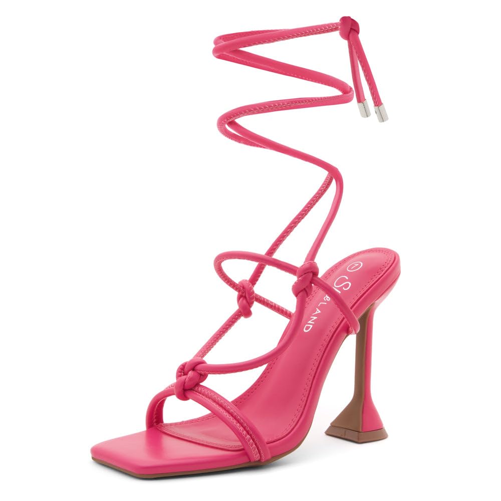 Shoe Land SL-Melody Women's Lace-Up Heels, Dressy Strappy High Heel Sandals, Square Open Toe with Tie-Up Ankle Wrap – Stiletto Heels for Prom, Party,