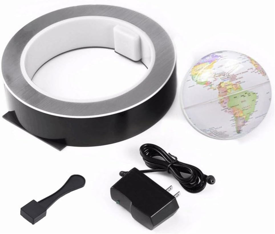 Magnetic Floating Globe Levitation Floating World Map With Led Light O Shape Frame Desk Gadget Decor, 4inch White Globe