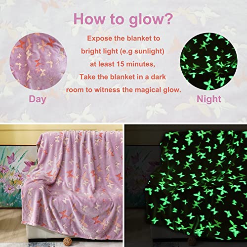 Jekeno Glow In The Dark Blanket Butterfly Gifts For Girls - Pink Butterflies Toys For 1 2 3 4 5 6 7 8 9 10 11 12 13 Year Old Kids Teen Birthday Christmas Halloween Present Child Teenage Throw 50"X60" #TOP3