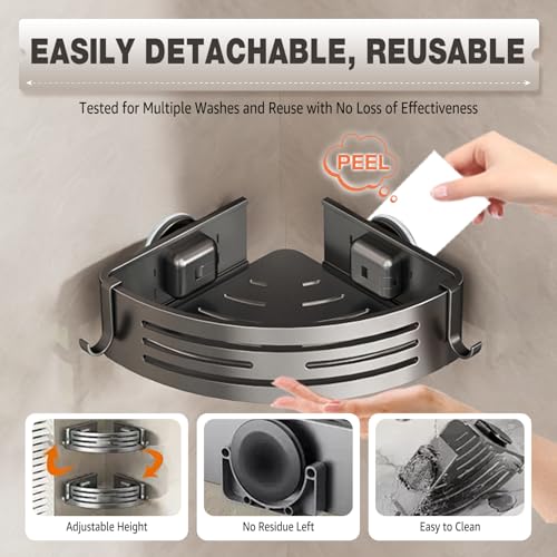 Conworld Corner Shower Caddy Suction Cups, Corner Shower Shelf for Inside Shower, Organizer Suction for Bathrooms Storage, No-Drilling Removable (Aluminum, 2-Pack, Gunmetal Gray) by Conworld - Image 6
