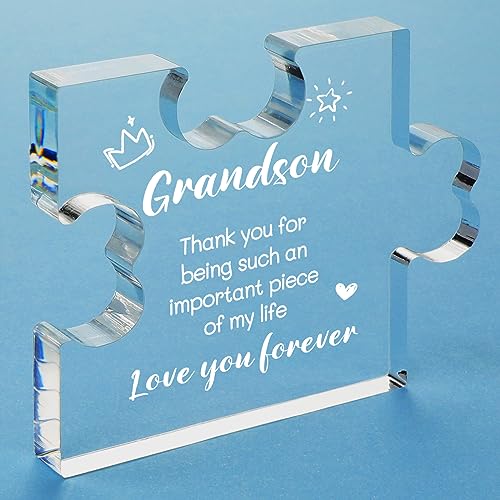 Funnli Gifts for Son from Mom, Fathers Day Graduation Christmas Valentines Day Wedding Easter Gifts for Son Acrylic Puzzle Plaque, Birthday Gifts for Son 3.35 x 2.76 Inch Desk Decorations