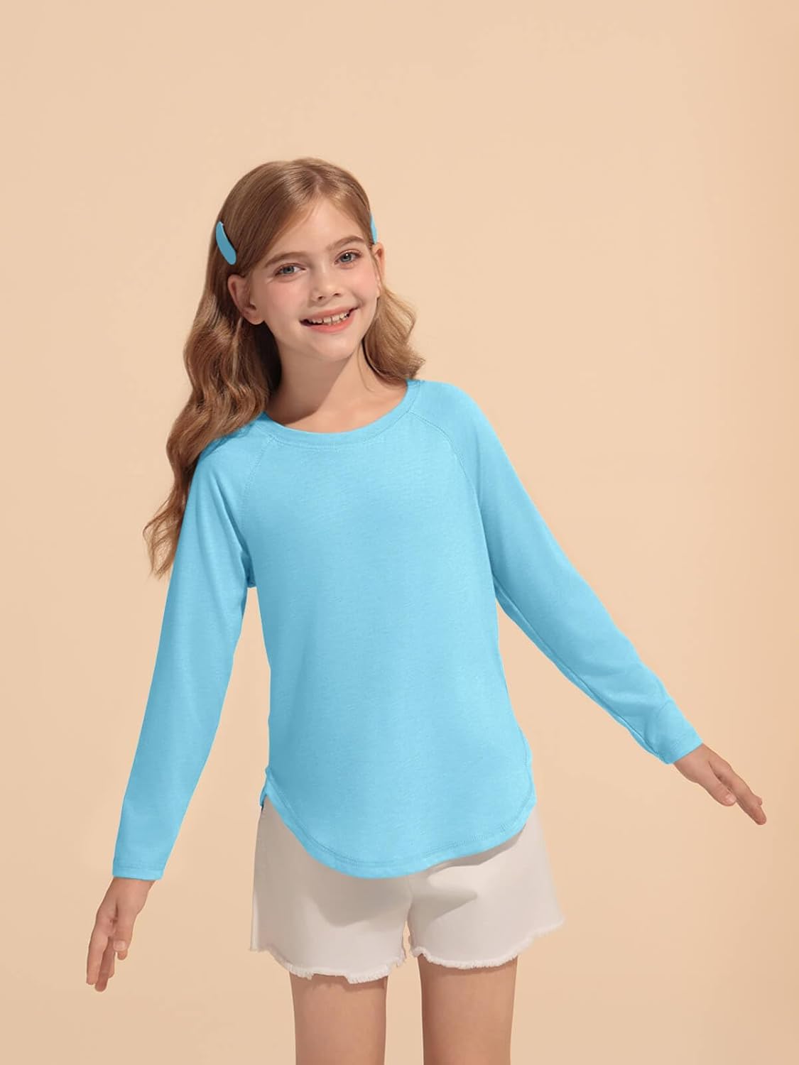 Haloumoning Girls Raglan Long Sleeve Shirts Kids Curve Hem Crewneck Tunic Tops Fashion T-Shirts 5-14Y - Image 4