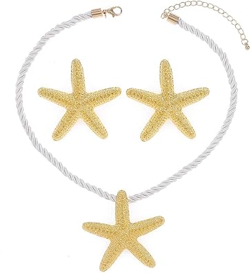 Jovono Boho Gold Jewelry Set Starfish Daisy Pendant Necklace Earrings Set Sunflower Rope Necklace Sets for Women and Girls