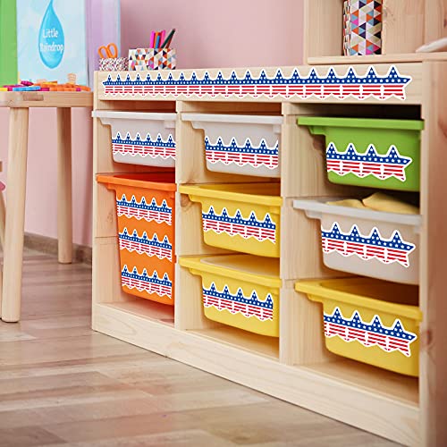 Image of Whaline 65.6Ft 4th of July Bulletin Board Border Patriotic American Flag Trim Border Non-Stick Star Shape Paper Roll for Independence Day 250th Anniversary Classroom Chalkboard Decoration