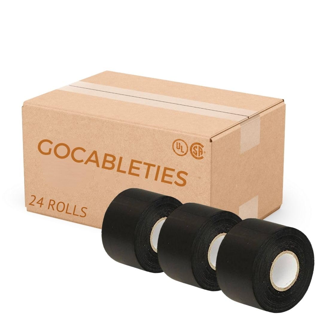 Gocableties Black Wide Electrical Tape, 50mm x 33m, 2" Strong Self-Adhesive PVC Insulation Tape for Insulating, Repairing and Protecting Electrical Wires, 24 Rolls