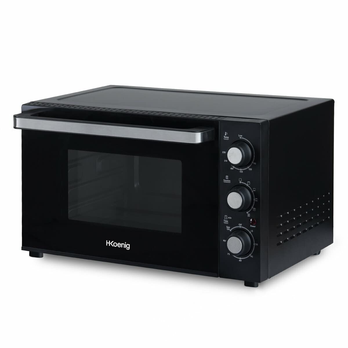 H.Koenig - forno elettrico FO30 da 30 l, multifunzione, potente, 1500 W, 6 modalità di cottura, 230°, timer in 60 min, porta vetro doppio vetro, piano cottura antiaderente