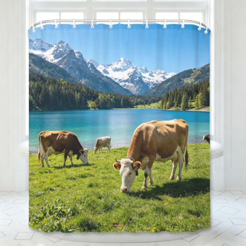 Rideau de douche 240x200 vache en tissu polyester imperméable - 5