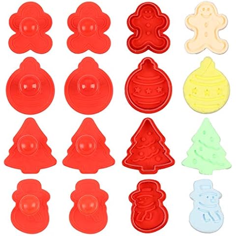 LOCOLO 12 Pack Christmas Cookie Cutters Set Spring Plastic Cookie Cutters 3D Cookie Cake Plunger Cutter Baking Mould Cute Christmas Gingerbread Men Cookie Cutter Embossing Mold Cover