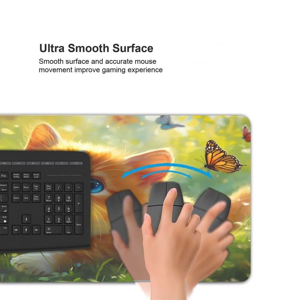 Tappetino Mouse XXL 1200x600mm Gattino Carino Grande Mouse Pad, Tappetino Scrivania con Bordi Cuciti, Grande Mousepad Gaming con Base Antiscivolo per Giocatori, Ufficio e Casa (Farfalla) -MP1536