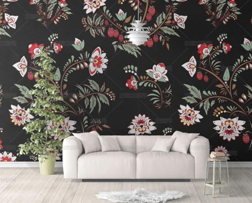 Papier peint adhésif noir floral meuble vinyle imperméable pour armoires
