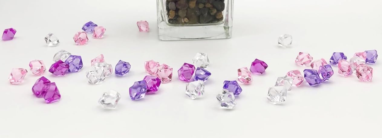 Decorative Acrylic Ice Gems, Green and Clear Mixed, Faux Crystal Rocks for Table Scatter and Vase Filler, 80 Pieces Acrylic Crystal Chunks (Multi-Purple and Clear, 17 * 23 mm ）